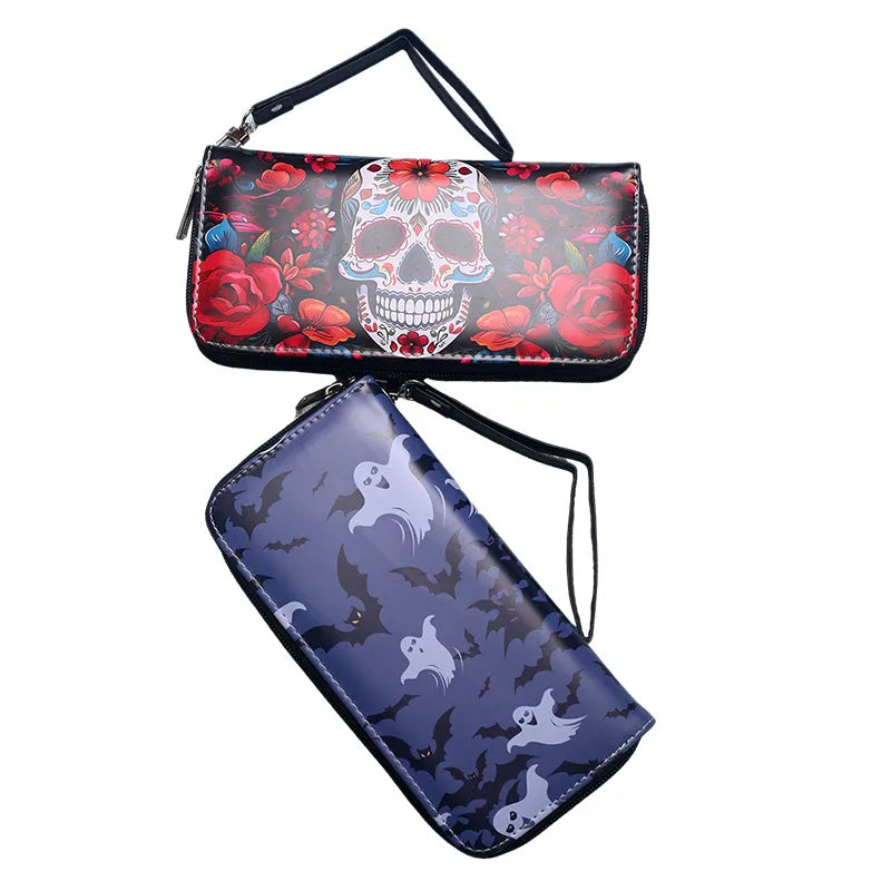 Unisex Bat Skull PVC Zipper Wallets