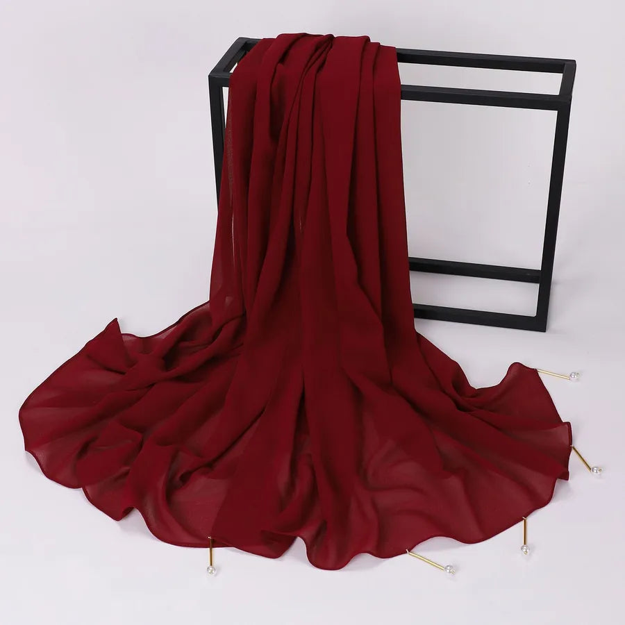 women's casual elegant sweet solid color chiffon hijab