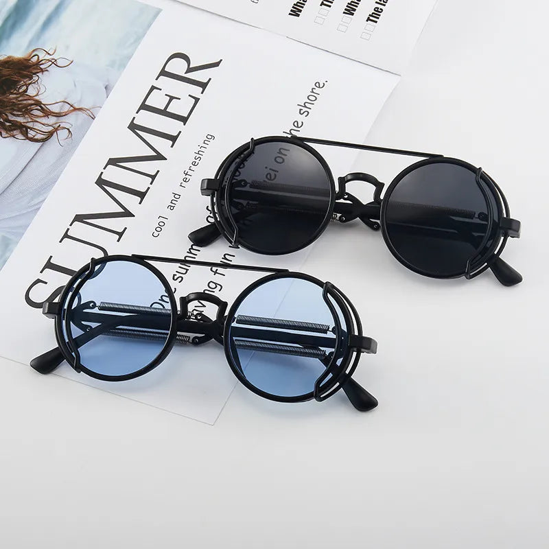 classic style solid color ac round frame full frame men's sunglasses
