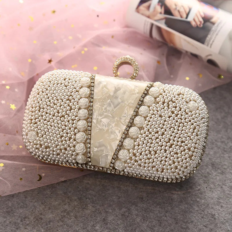 polyester flower pearls square evening bags