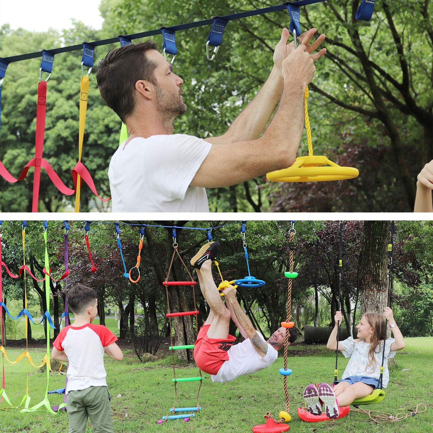 Rainbow Craft Ninja Warrior Obstacle Course Accessories – 7pc Rings, Swing Wheels & Monkey Bars