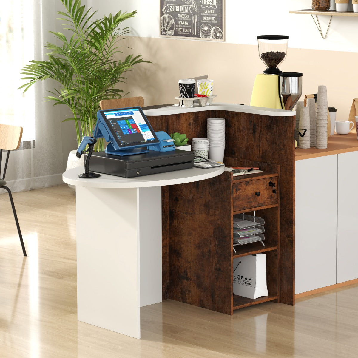 Reception Desk with Lockable Drawer and Adjustable Shelf for Office-Black