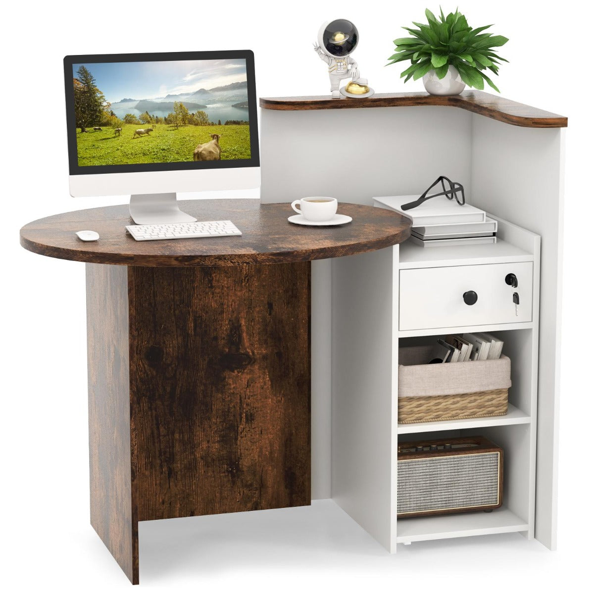 Reception Desk with Lockable Drawer and Adjustable Shelf for Office-Black