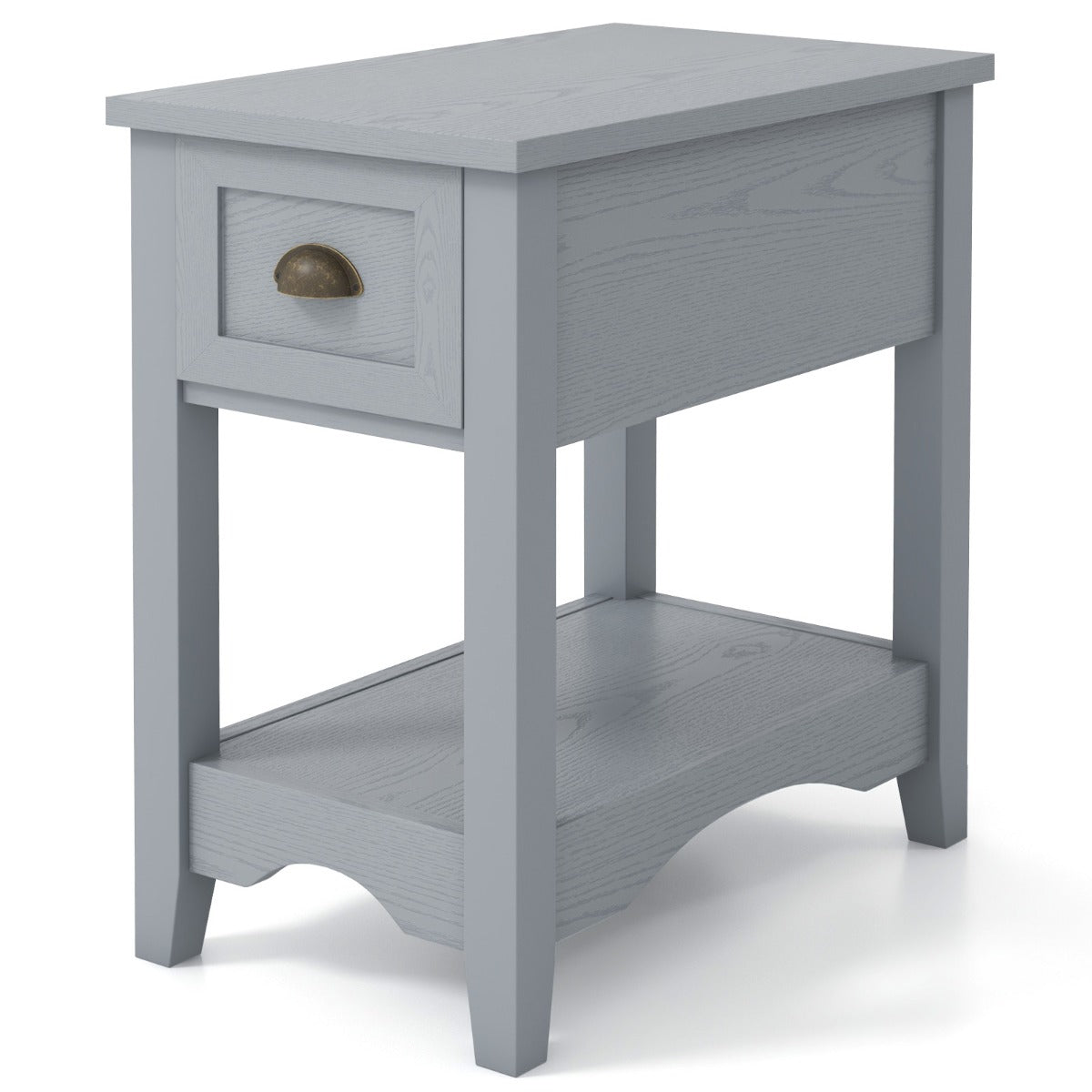 Rectangular Nightstand with 1 Drawer 1 Storing Shelf and 4 Solid Rubber wood Legs-Black
