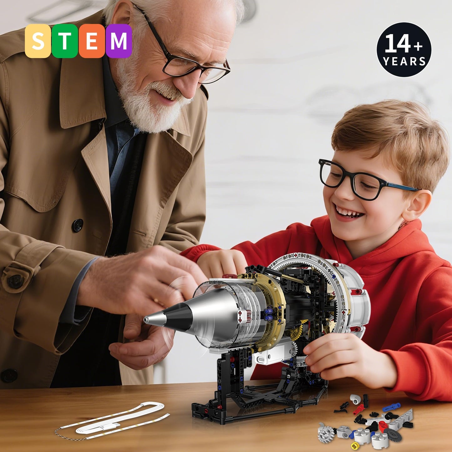 SANGQAOFU Jet Engine Model Kit – App-Controlled 564-Piece Building Set