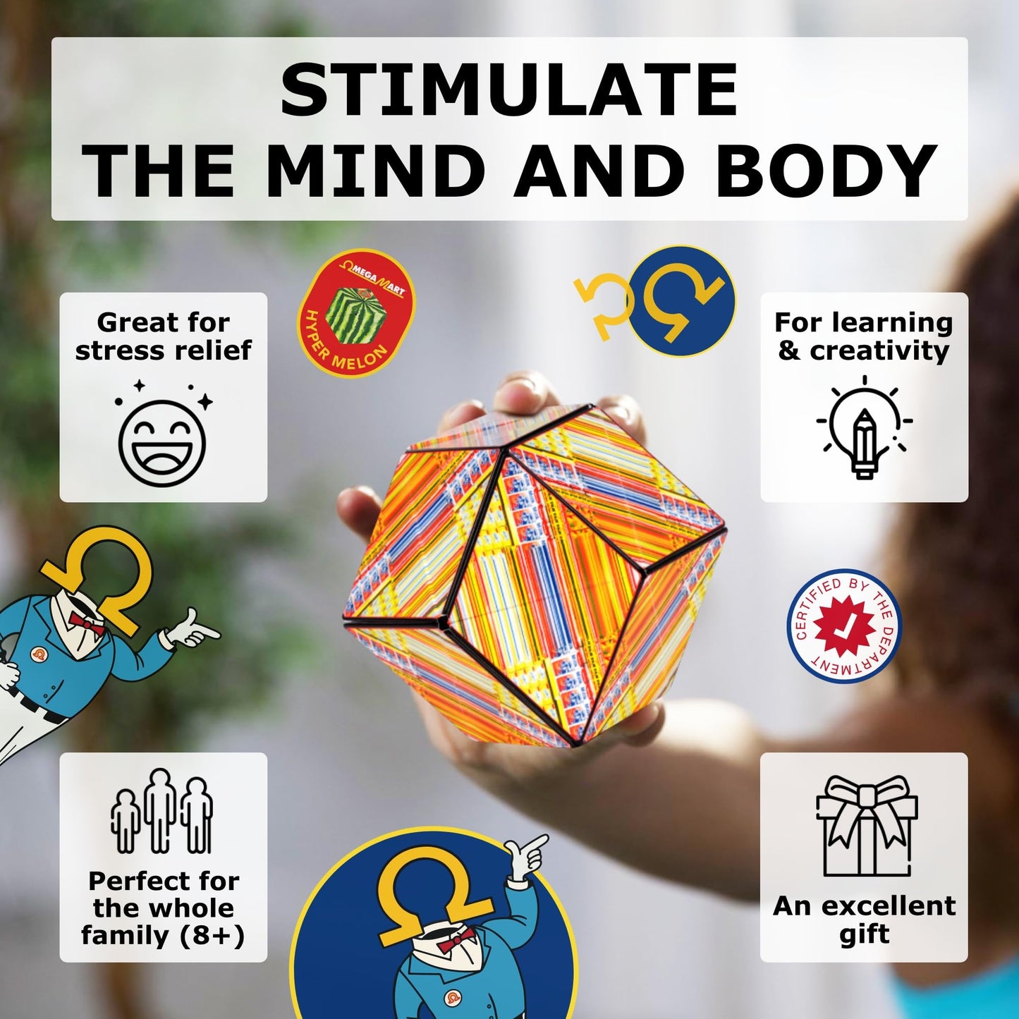 Shashibo Shape Shifting Box — Magnetic STEM Fidget Toy with 100+ Transformations (Hyper Melon)