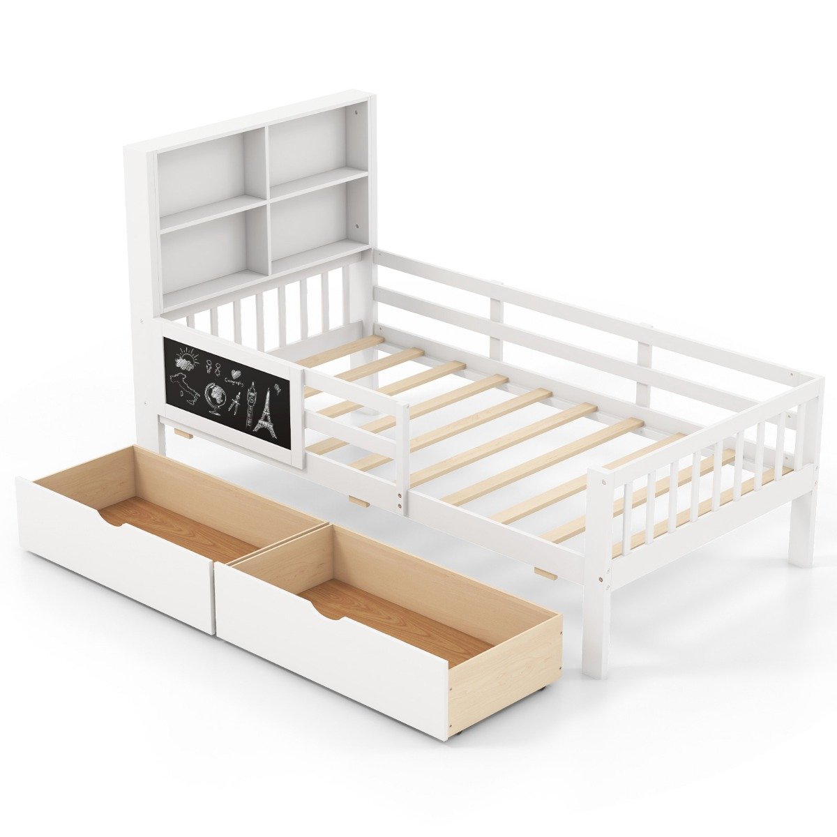 Single/Double Size Bed Frame with 2 Storage Drawers White-Double Size