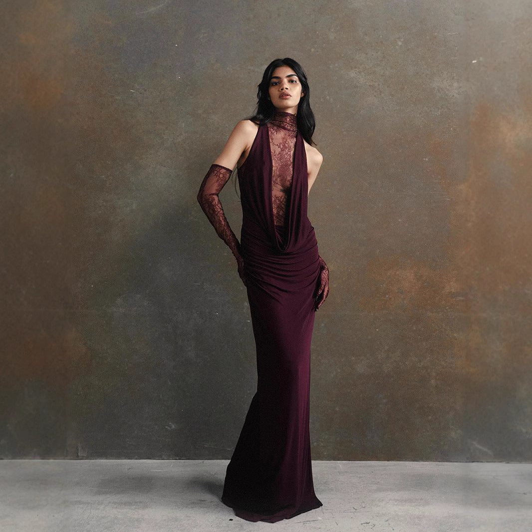 Sexy Deep V Pleated Evening Gown