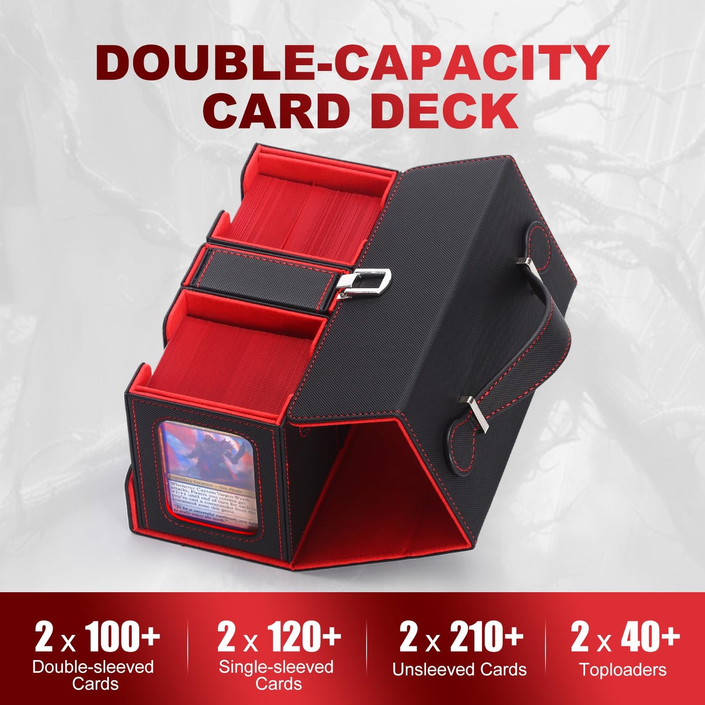 Stepane Commander Deck Box 3-in-1 – 200+ MTG Cards, Display Window, Portable Handle