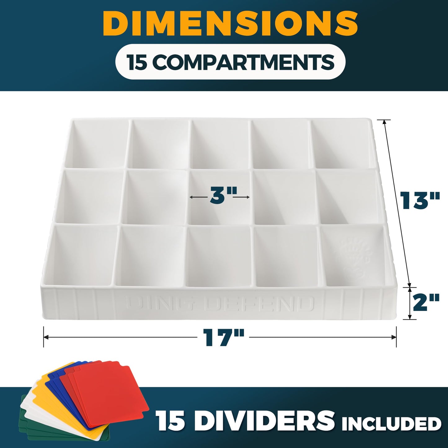 Storage Standard Card Sorting Tray – 15-Compartment Stackable Organizer (White)