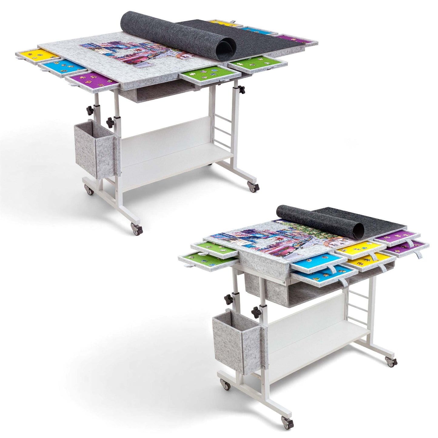 Tektalk 2000-Piece Foldable Puzzle Table with Adjustable Height, Eight Drawers, and Four Lockable Wheels