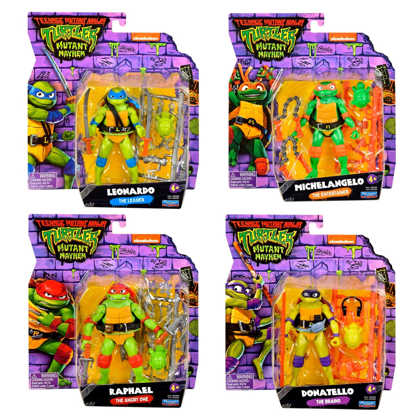 TMNT Mutant Mayhem Basic Figure Turtle 4-Pack Bundle by Playmates Toys