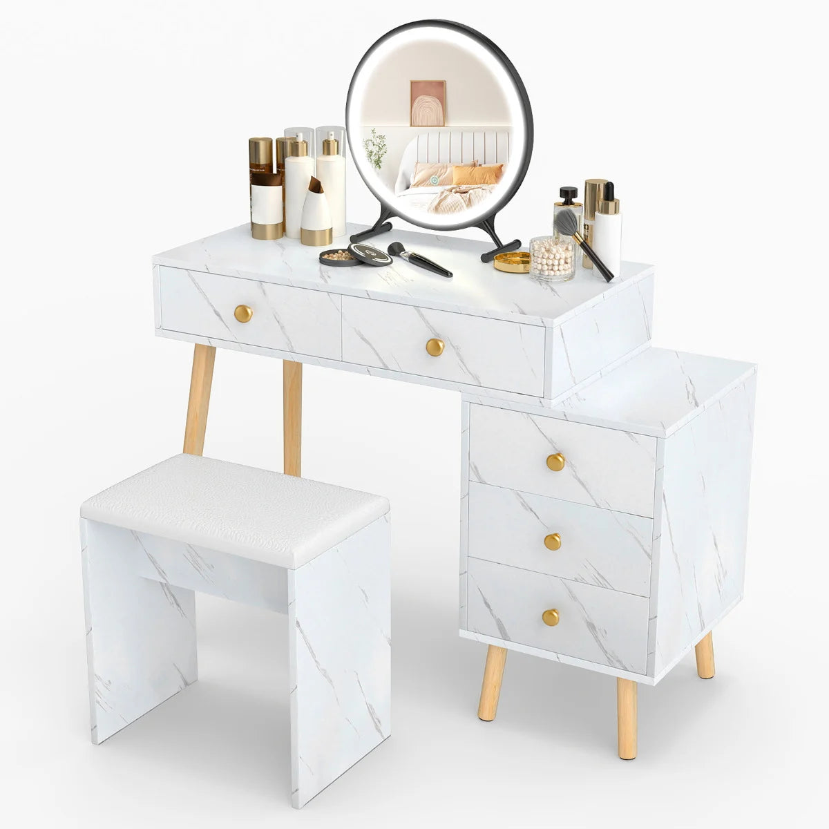 Vanity Desk Makeup Vanity Set with Removable Mirror-White