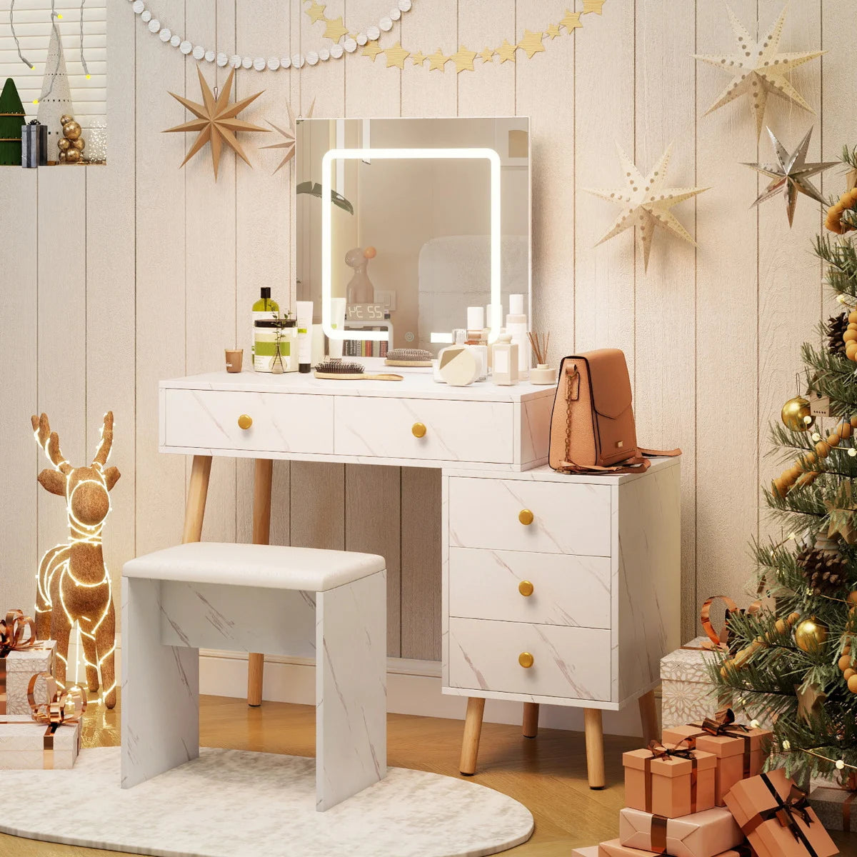 Vanity Desk Makeup Vanity Set with 3 Lighting Modes-White